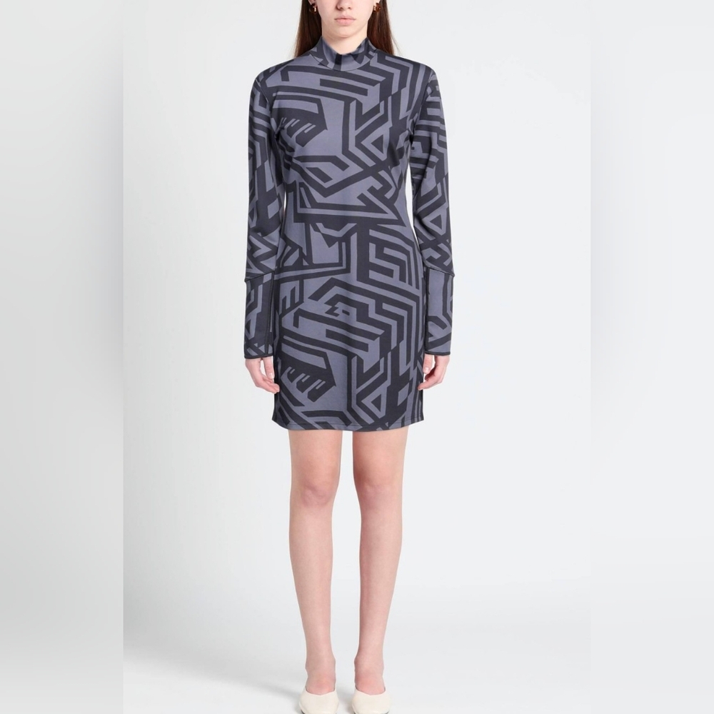 McQ by Alexander McQueen Black and Gray Long Sleeve Sheath Dress